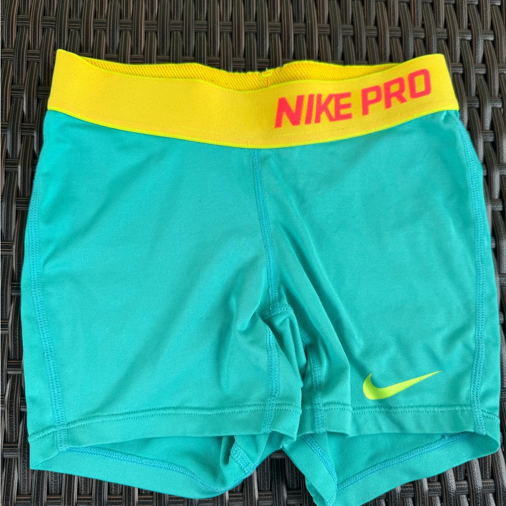 Nike Pro Teal and Yellow Shorts